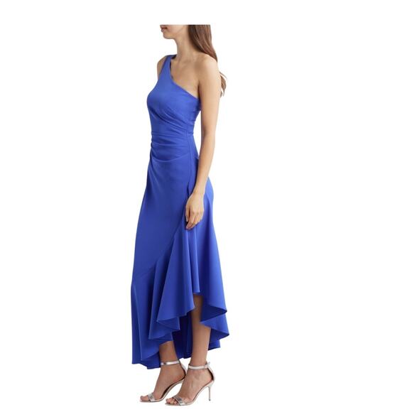 Eliza J one shoulder midi asymmetrical cocktail dress blue 4 - Picture 3 of 12